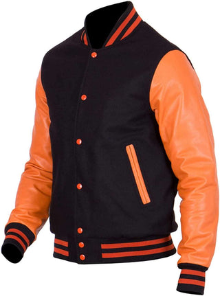 Men's Varsity Black and Orange Letterman Jacket