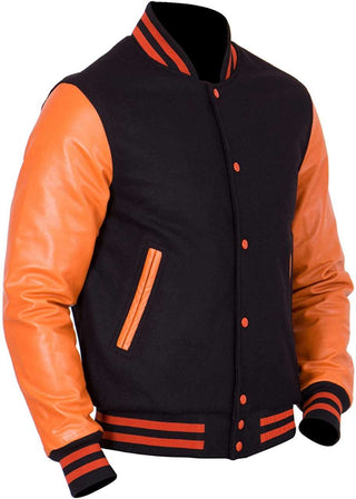 Men's Varsity Black and Orange Letterman Jacket