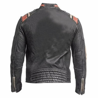Men's Vintage Motorcycle Cafe Racer Distressed Black Leather Jacket