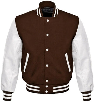 Mens Brown And White Varsity Jacket