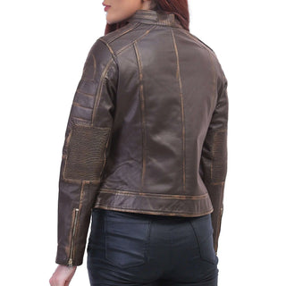 women brown biker jacket