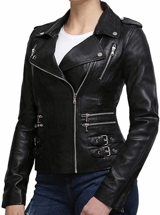 Ladies Genuine Leather Bikers Slim Fit Black Jacket