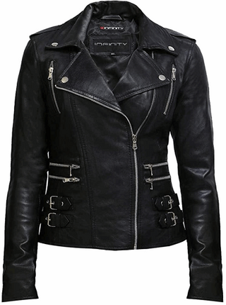 Ladies Genuine Leather Bikers Slim Fit Black Jacket