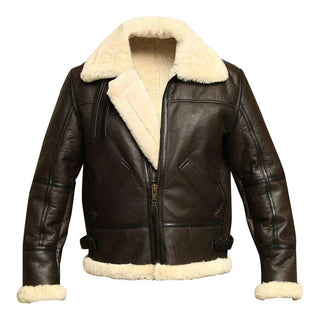 B3 Bomber Aviator Shearling Leather Jacket With Faux Fur