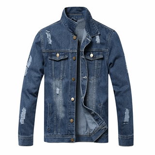 Men's Blue Denim Jean Damage Jacket