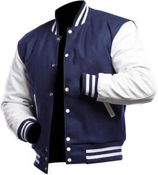 royal blue and white letterman jacket