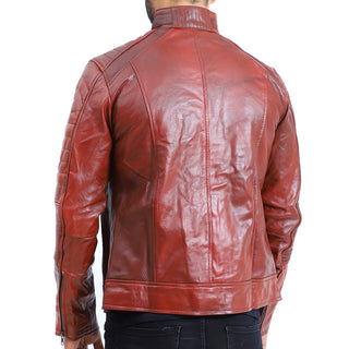 Mens Quilted Sheepskin Brown Leather Jacket
