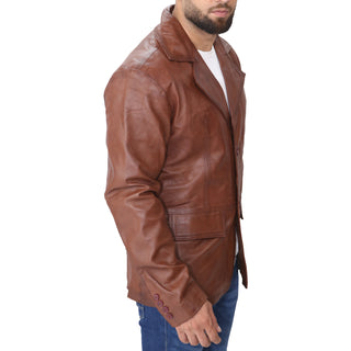 Brown Leather Blazer Coat