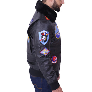 Top Gun Maverick Fur Collar Black Bomber Jacket
