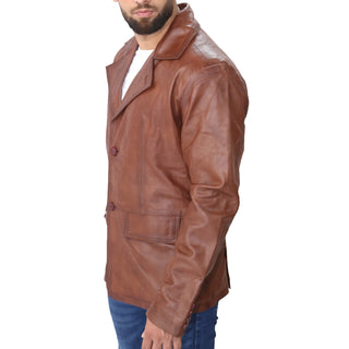 Men Brown Leather Blazer 