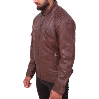 Quilted Men's Dark Brown Vintage Moto Riding Leather Jacket
