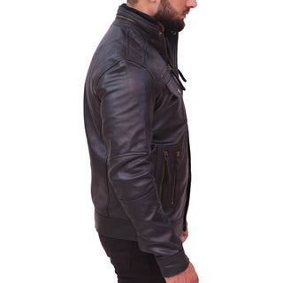 Moffit Mens Black Leather Motorcycle Jacket