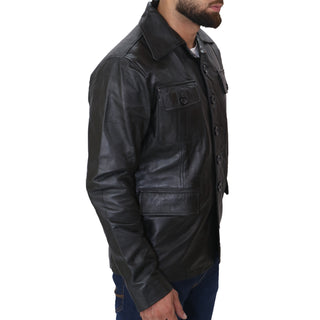 Men Black Blazer Genuine leather Coat