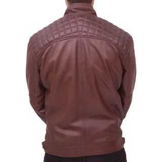Quilted Men's Dark Brown Vintage Moto Riding Leather Jacket