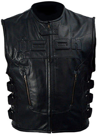 Icon Skull Black Leather Vest