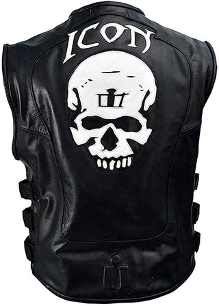 Icon Skull Motorcycle Black Leather Vest