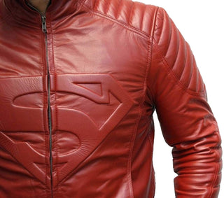 Superman S Logo Justice League Men's Red Leather Jacket
