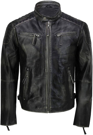 Distressed Cafe Racer Leather Jacket