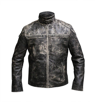 Retro Classic Cafe Racer Distressed Men's Black Genuine Leather Jacket