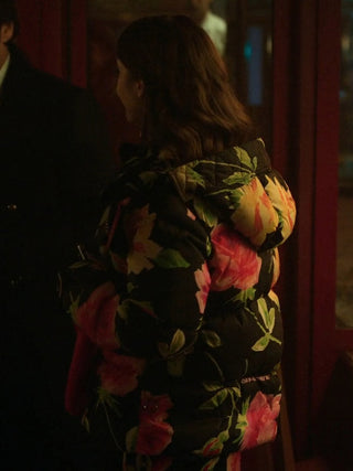 Lily Collins Emily In Paris Floral Puffer Jacket