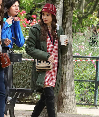 Lily Collins Green Hooded Jacket