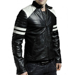 Fight Club Brad Pitt Black and White Leather Jacket