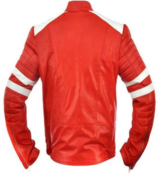 Fight Club Brad Pitt Red and White Leather Jacket