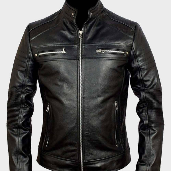 Men's Cafe Racer Black Classic Biker Leather Jacket - UrbanJacket
