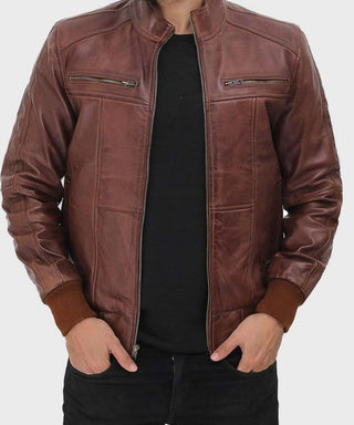 Steven Mens Dark Brown Bomber Distressed Leather Jacket