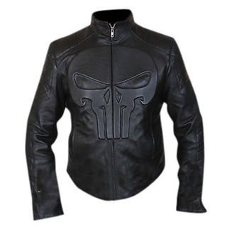 Punisher Skull Embossed Black Leather Jacket