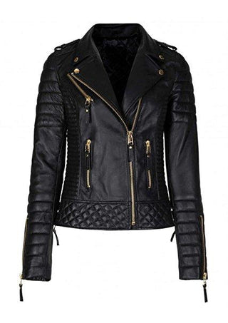 Women's Slim Fit Biker Black Genuine Leather Jacket