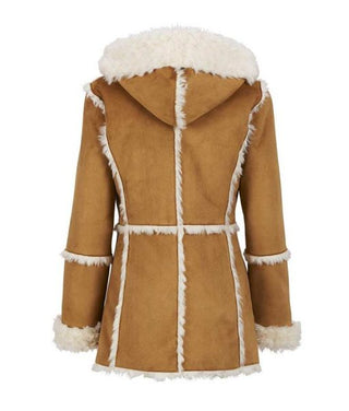 Womens Brown Fur Suede Overcoat