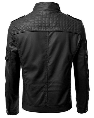Men's Stylish Slim Fit Biker Genuine Leather Black Quilted Jacket