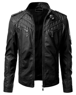 Men's Stylish Slim Fit Biker Genuine Leather Black Quilted Jacket