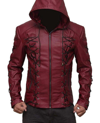 DC Red Arrow Inspired Red Hood Leather Jacket